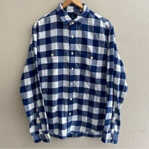 J. Crew Navy Blue Buffalo Plaid Long Sleeve Flannel Button Up Shirt Size Medium